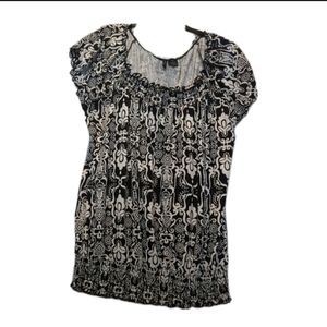 New Directions Women's Curvy Tunic Top Size 3X Black and White Geometric Print